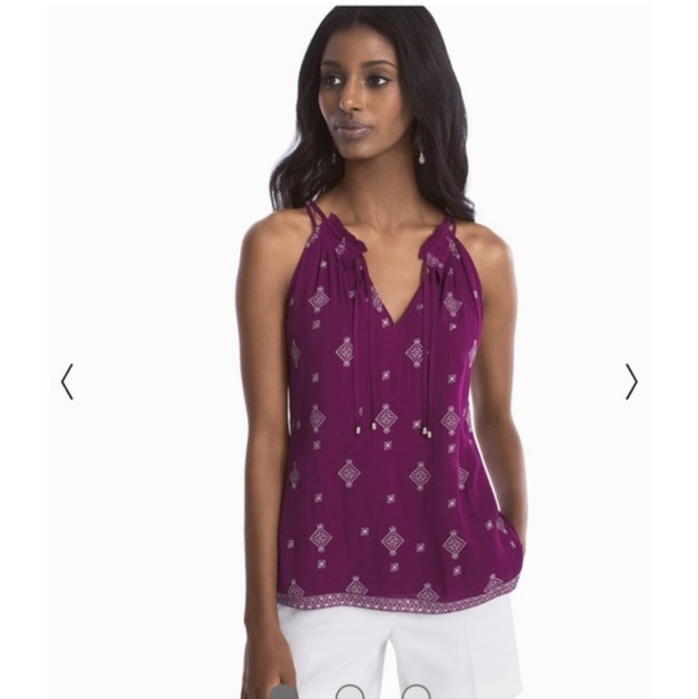 WHBM WOMEN'S PURPLE EMBROIDERED SHELL BLOUSE SIZE  LARGE NWOT